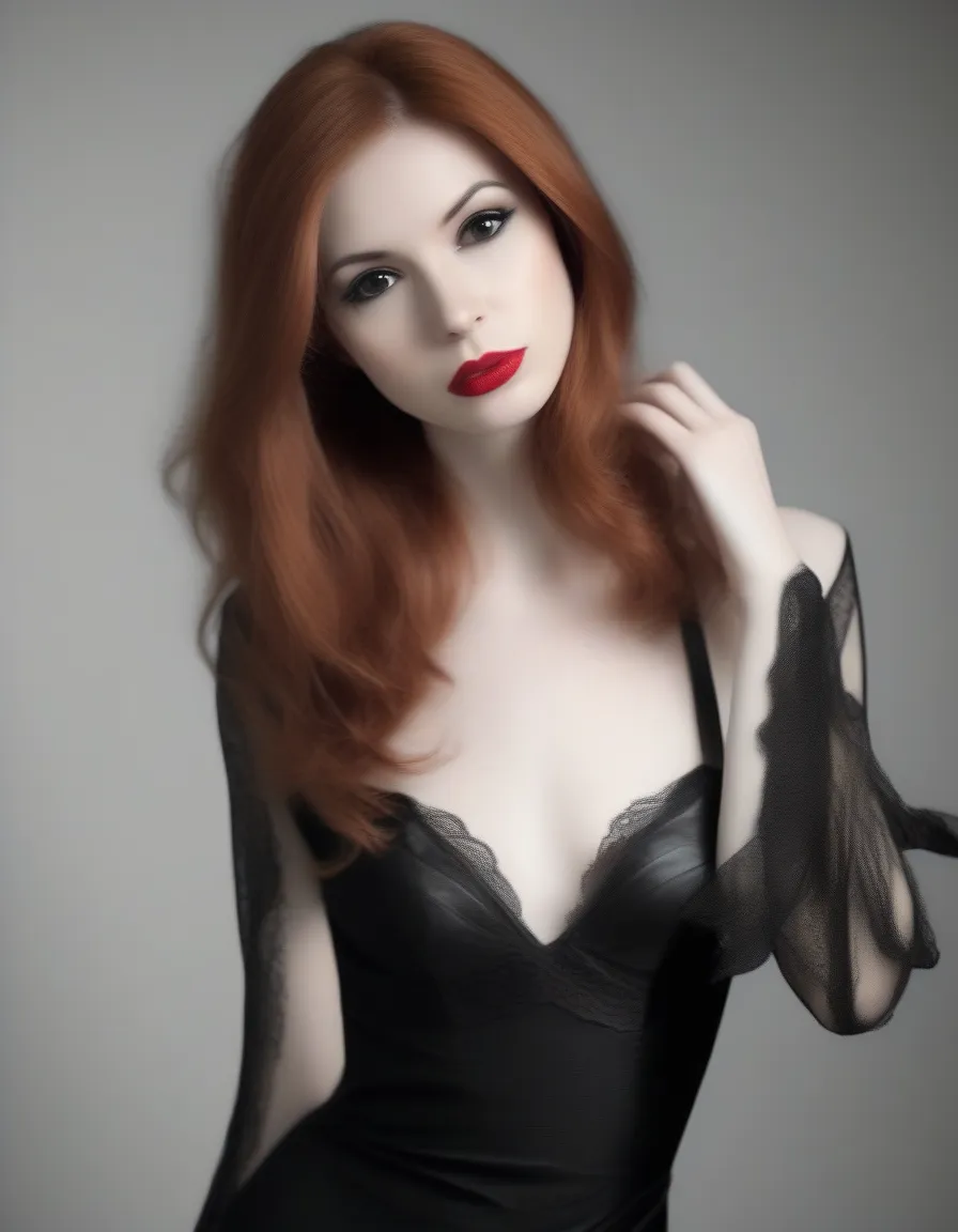 karen gillian sexy full-body view, a seductive tight mini black skirt, shoulderless shirt, beautiful perfect hot breast half cov...