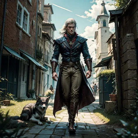 Henry_Cavill as The_Witcher Geralt_de_Rivia Amulet_Wolf Urban deep path castle equirectangular Kingdom chef-d&#39 Van_Gogh Masterpiece ultra UnrealEngine5 Cinematic Lighting meticulously intricate ultra_high-details ultra_high-res ultra pro-Photorealistic ...