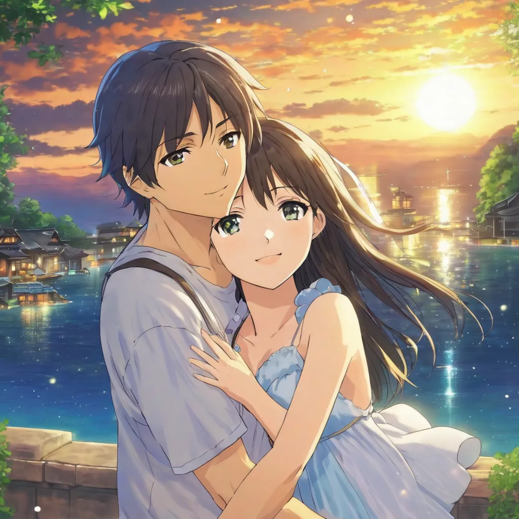 1 male、A man hugs a beautiful girl who looks like the heroine of an idol anime with an innocent face,My boobs are visible from my chest in a nightgown , Max Image，Best Style,Night Coast， during sexual activity，Night Sky,