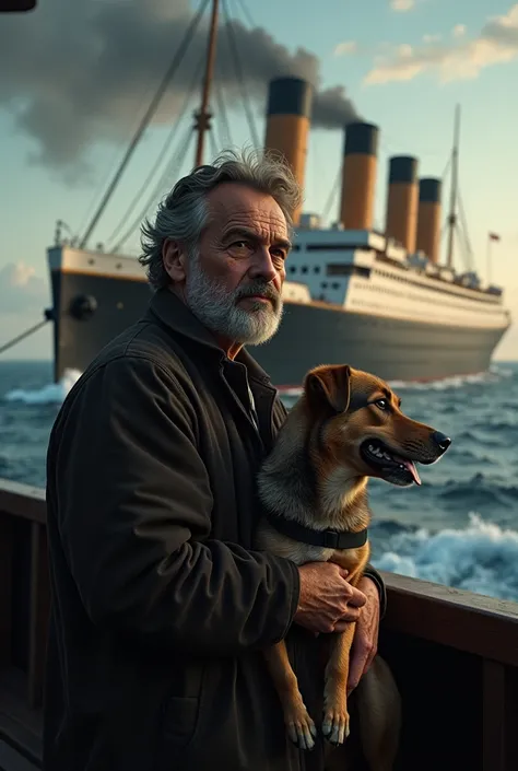 Titanic man with dog ship
