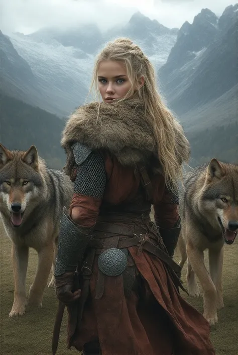 Viking girl , adult,  blond hair,  blue eyes,  cartoon “How to Train Your Dragon”, wolf tribe , Berserk