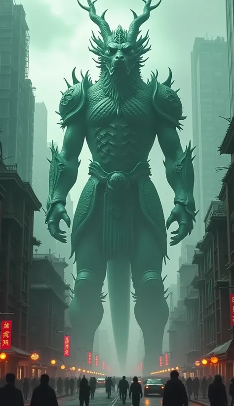 Dragon Titan, traditional armor in chinese city, horor film