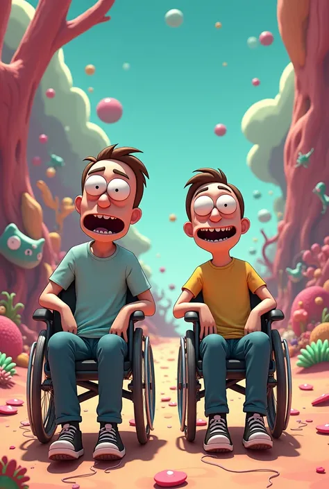 Disabled men on a wheelchair with open shoelaces
Animation like rick and morty