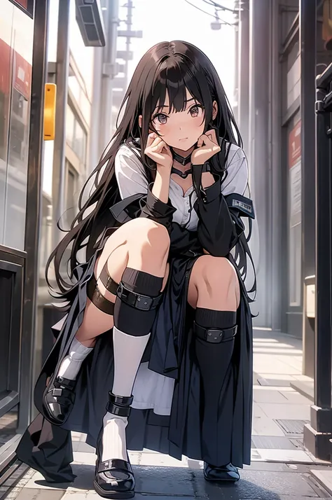 suspender gun holster longhair japanesewoman skirt handcuffed Nīhai gātāberuto Long socks garter belt animegirl backhandcuffed
