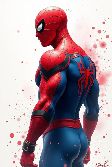  Spider-Man , muscular, close em seu dorso, profile, painted in watercolor style with scattered drops of paints