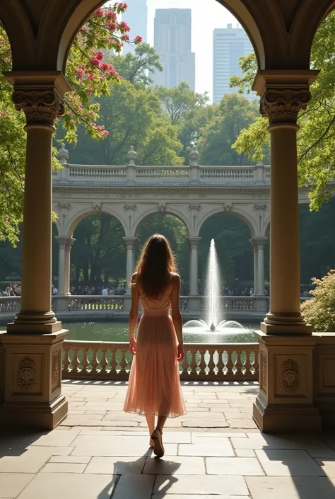 She strolled past the iconic Bethesda Terrace