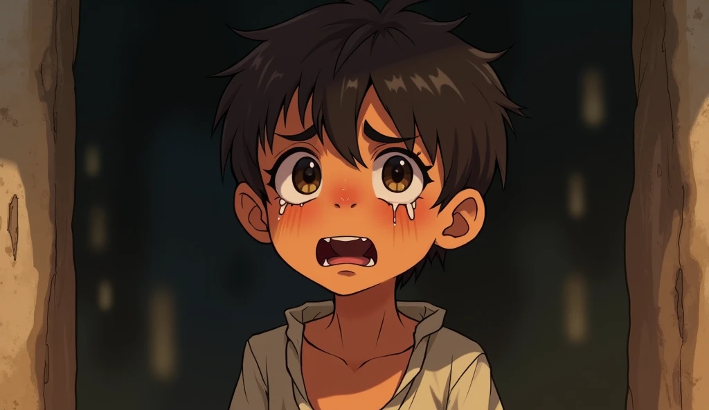 Age: 
Skin color: Light brown
Eye color: Dark brown
Hair color: Dark brown, wavy and a little disheveled
General description: A thin boy, with simple and worn clothes. Despite the difficulties, his eyes are bright and full of hope.
With eyes full of tears,...