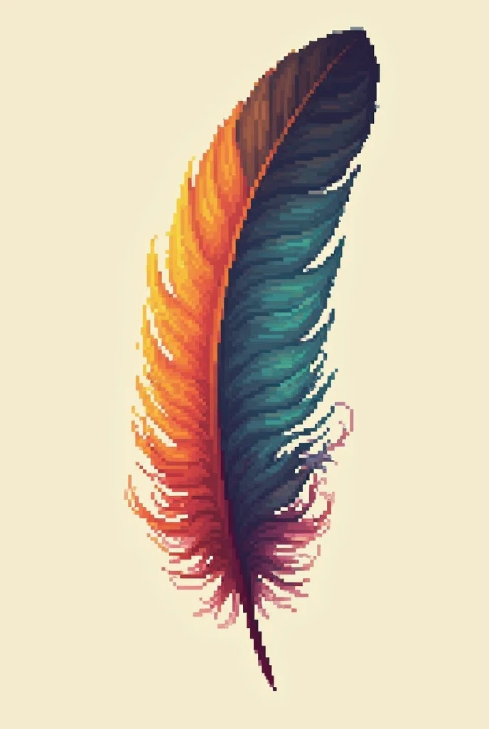 A beautiful bird feather in pixel art without a background.