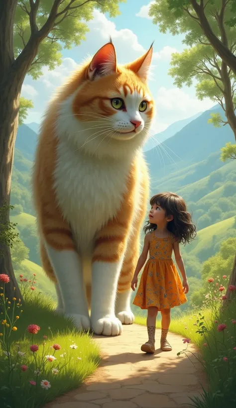 Girl walking with a giant cat