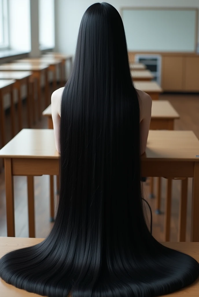 ８ｋ　Rear View　thin　７ Head and Body 　 Ultra HD　She combed her black hair backwards ..　Smooth and straight　University classroom　 full-body photo 　(( Her long hair was scattered all over the table..!!!!!))((Her hair is Very straight!!!!!))　(Her hair is jet bla...