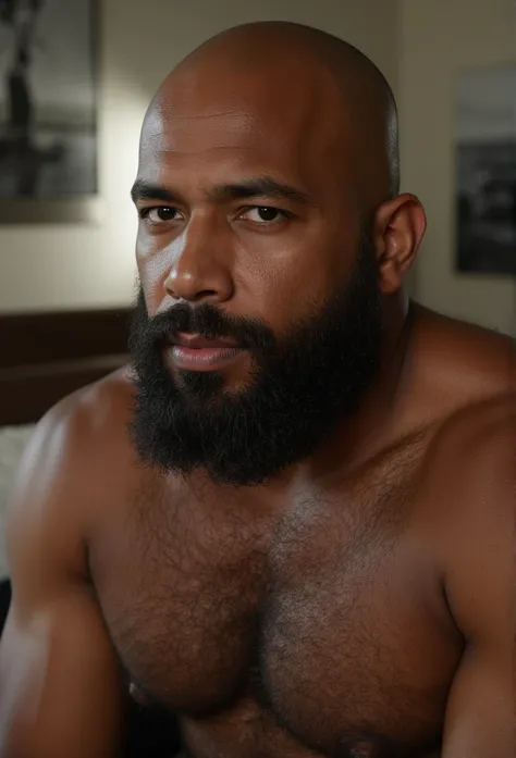 8K Very Best Highest Realistic Quality very Realistic real 8K very detailed highly intricate photorealistic very real realistic highly detailed very close-up photo of a Very handsome bearded and rugged hairy burly chubby thick african american black bald m...