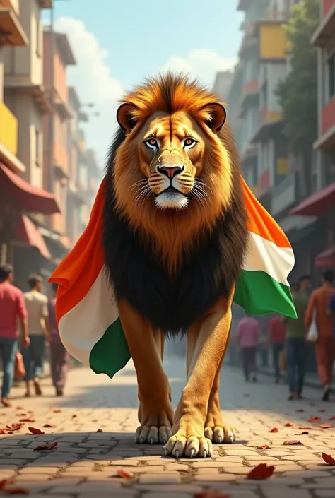 tiranga flag body lion walk on public street