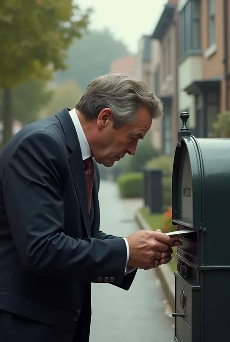 A man looking into a letter box