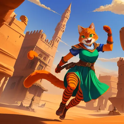 Masterpiece, HD, high resolution, high quality, best quality, super detailed. Solo creature alone, multiple views. Fantasy art.
{{(A 30-years-old female domestic-orange-cat-female-explorer:(appearance: full-body-covered in orange-cat-fur. green-color-cat-e...