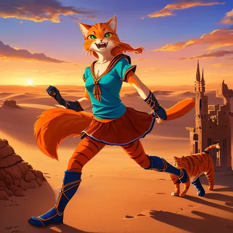 Masterpiece, HD, high resolution, high quality, best quality, super detailed. Solo creature alone, multiple views. Fantasy art.
{{(A 30-years-old female domestic-orange-cat-female-explorer:(appearance: full-body-covered in orange-cat-fur. green-color-cat-e...