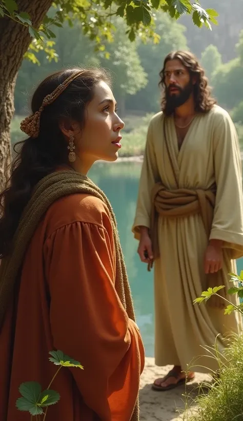 The woman looks surprised when she realizes that Jesus, being a Jew ,  talks to her an Israelite .