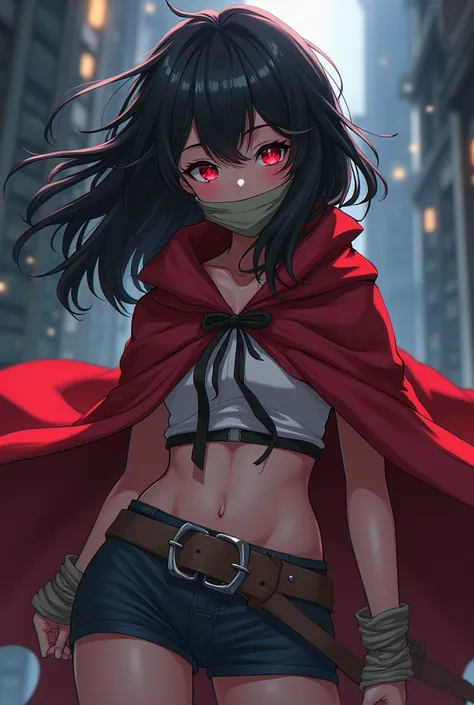 Hero Anime Girl with a adventurer cape, she is ties up, her hands are behind her back. She is gagged