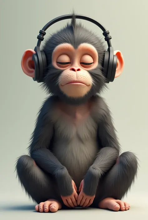 Monkey animal with headphone and thinking with meditative eyes