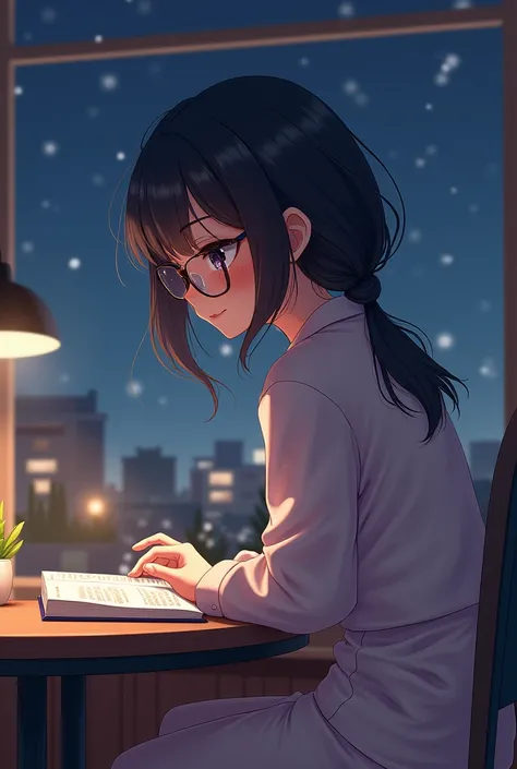 ((hyper super ultra detailed perfect piece)),illustration,masterpiece,(extremely detailed CG 8k),(very fine 8K CG) ,(masterpiece), (best quality), (ultra-detailed), amazing,((absurdres, attractive)),from side,night,
1girl, glasses, single braid,(((giggling...