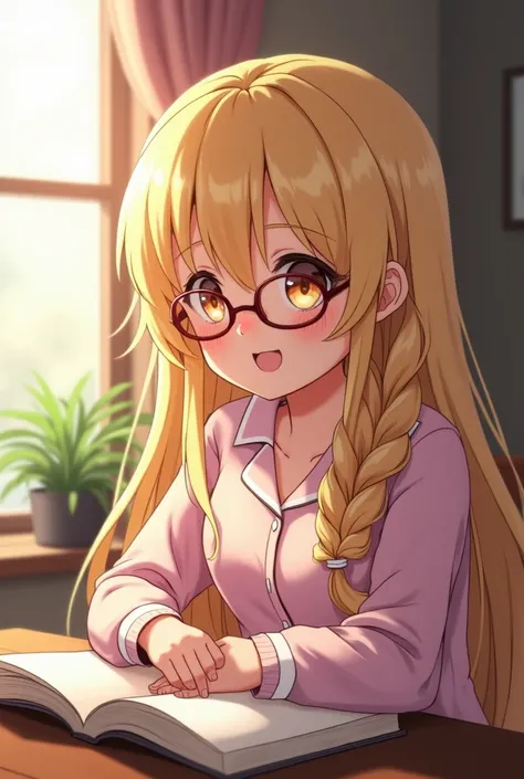 ((hyper super ultra detailed perfect piece)),illustration,masterpiece,(extremely detailed CG 8k),(very fine 8K CG) ,(masterpiece), (best quality), (ultra-detailed), amazing,((absurdres, attractive)),indoor,from side,daylight,
1girl, no frame glasses, blond...