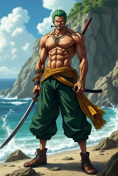 Create an image of the character Zoro as if it were in real life 