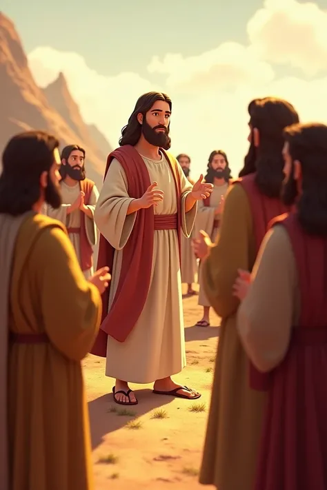 Jesus preaching to his apostles, animated characters