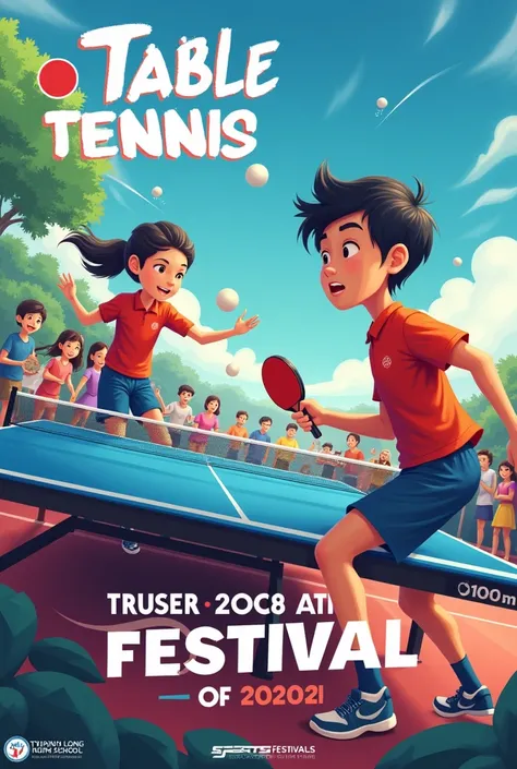 Please create a poster for me about Thinh Long High Schools sports festival including the following subject: table tennis