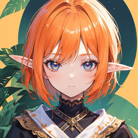 (( best quality)), ((masterpiece)), ( Details),  perfect face,juvenile,Bob Head ,Orange Hair,Elf