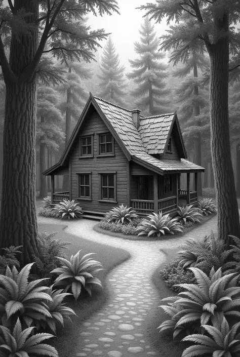 house in the woods realistic drawing