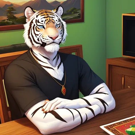 Masterpiece, HD, high resolution, high quality, best quality, super detailed. Solo character alone, multiple views. Fantasy art.
{{(A 60-years-old male-humanoid-white-tiger:(appearance: white tiger head. real white tiger face. white tiger light-blue eyes. ...