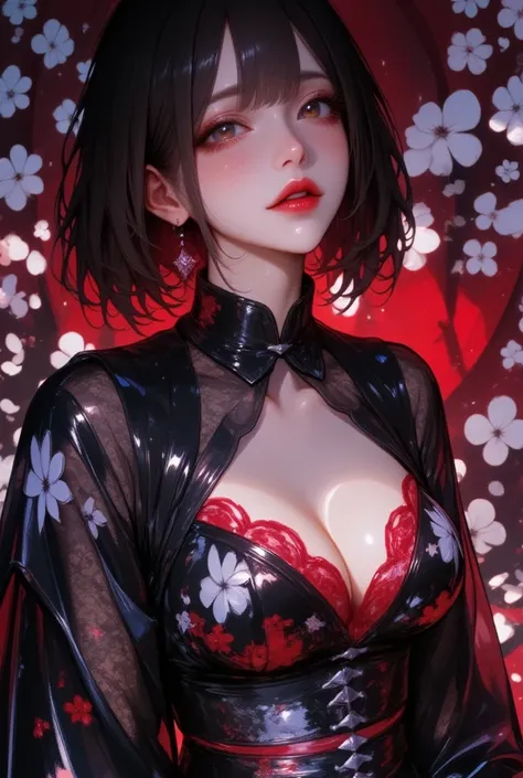  Black Lily Kimono 、Lace gloves、   attractive, desire, Obscene,    mature mature ,   attractive体のラインの  , ((       fine facial features       ,     open your mouth , eroticism)),     Dramatic Lighting   , Realistic, 8k,     Dramatic Shadows  ,    intricate ...