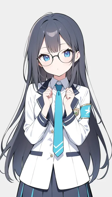 Student Council President、Glasses、 black hair、 long hair、制服にStudent Council Presidentの腕章,Green