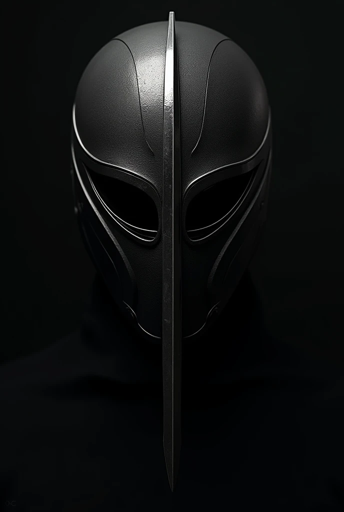 A fencing mask with a knife, the knife cross ttthe mask, and i want all black.