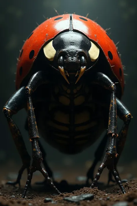 Human being fused with a realistic killer ladybug 