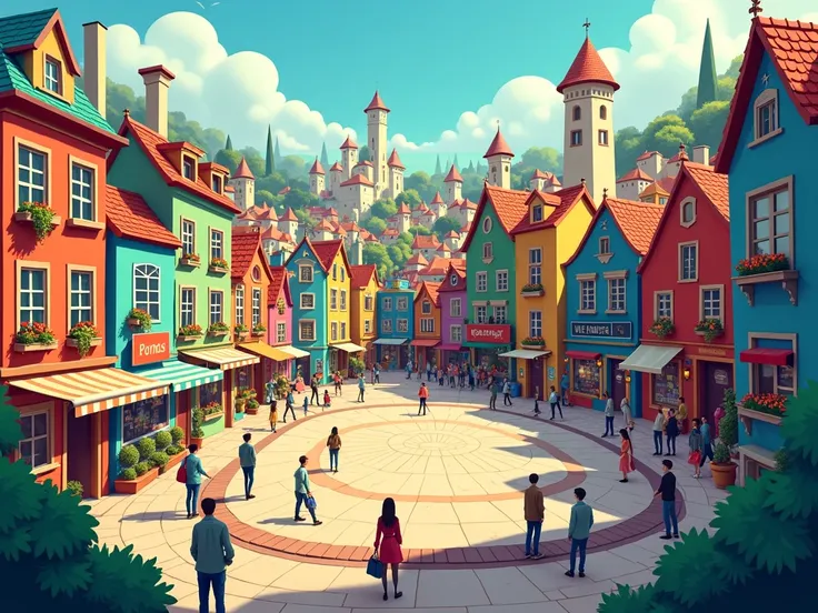 can you create a city backgroun in cartoon style. Make a  large square