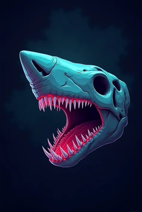 A shark skull with neon teeth dark themed body highlight the lines. For a logo( more like a cartoon less scary