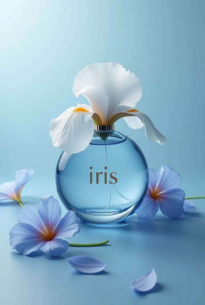 He designed a brand perfume logo for me with the word Iris 
A soft logo combined with this word in a wonderful, modern and soft font in Dusty blue and silver 