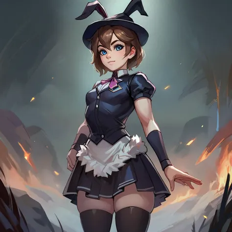 teen, femboy, strike witch, bunny familiar, caucasian, in uniform, light blue eyes, brown hair