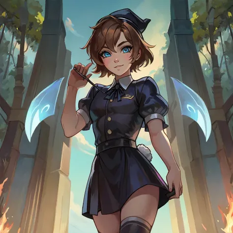 teen, femboy, strike witch, bunny familiar, caucasian, in uniform, light blue eyes, brown hair