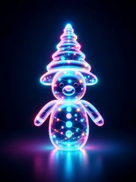 1 transparent glowing Christmas tree, Colorful transparent luminous plastic, Christmas decorations, Product design, luminous neon lights, Christmas background, hyper realisitc, hyper HD, high detal, best qualityer, 8K