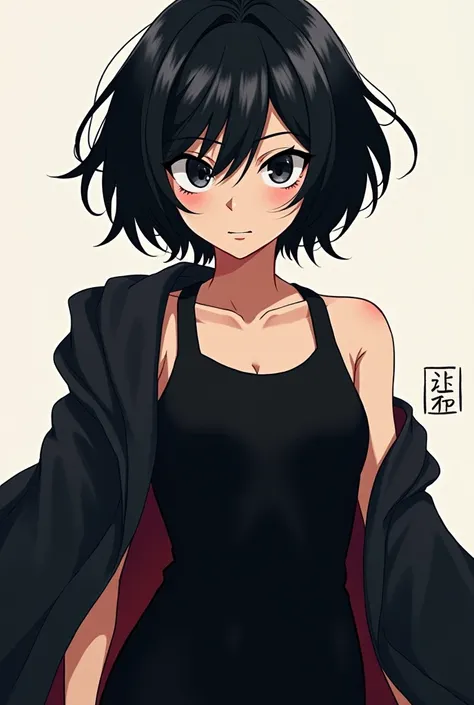 MHA ART STYLE,Black short hair Girl, Black eyes, wearing Black robe and Black Tank top,MHA ART STYLE

