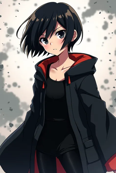 MHA ART STYLE,Black short hair Girl, Black eyes, wearing Black robe and Black Tank top,MHA ART STYLE

