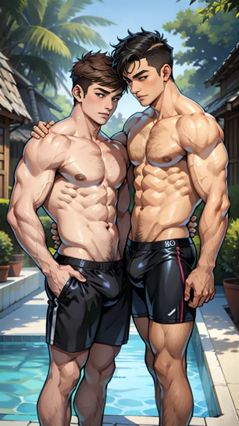 Two Boys､ handsome､Can you tell the bulge from underpants､Galando､ embarrassed ､ blush my cheeks､Suspicious 2 people､2 sexy boys ､The two boys are in close contact､Flirting､ poolside