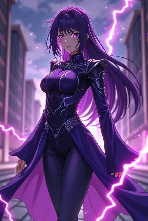  Anime ,draw raiden shogun in purple balo suit dark purple hair