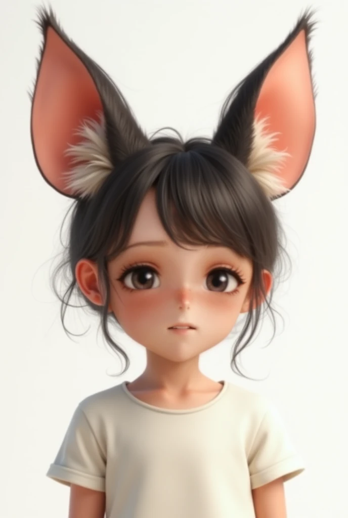 A girl with big ears in a white shirt