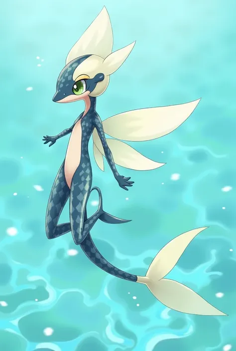 Agile and graceful Pokémon ,  with a slender body covered by shiny scales that resemble the fish and shellfish of the coastal region.  Its wings are light and transparent ,  reflecting sunlight and the colors of the ocean . Its tail is long and flexible,  ...