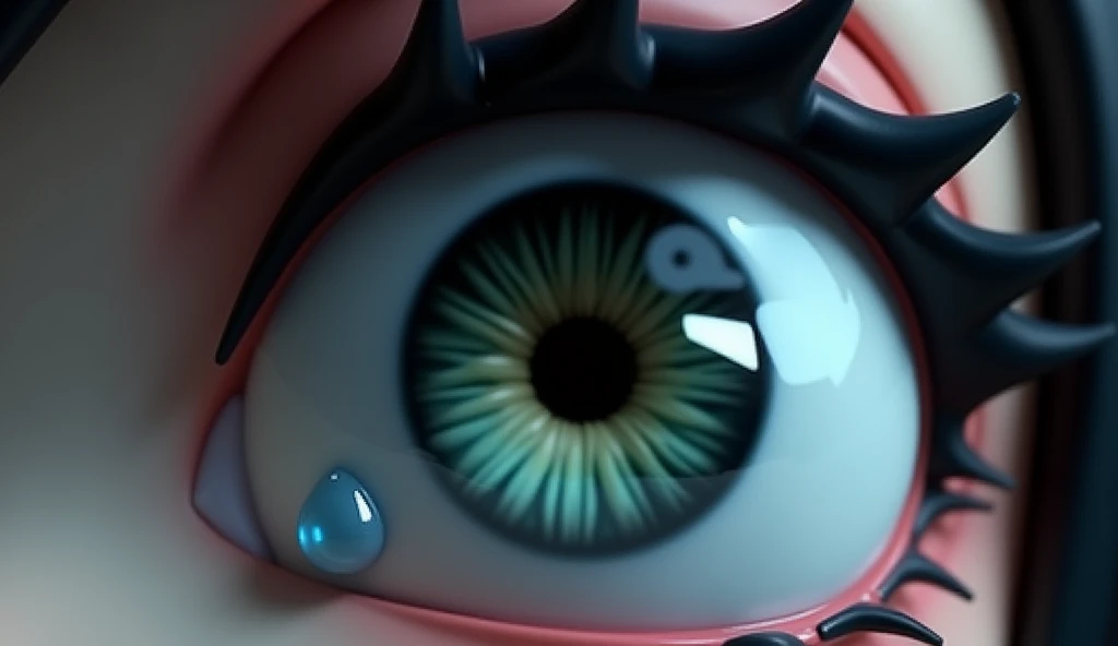 8k, best quality, masterpiece, 3D chibi, ultra detail, photo realistic, Increase quality, 
an eye with tear and have letter R in the center of the eye, in the style of dark and brooding designer, voluminous mass, jagged edges, close-up shot