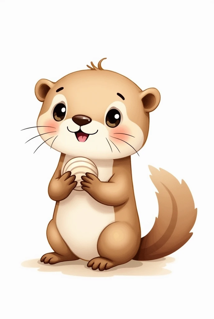 A charming and cartoonish watercolor painting of a baby otter, designed for ren’s books. Use soft browns and beige tones, with a simple, rounded body and an oversized head for extra cuteness. Add big, expressive eyes and a playful smile. Keep details minim...