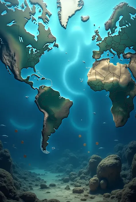  Animation showing the world map and the Atlantic expanding slowly.
Underwater images of tectonic plates moving .
 A graph comparing ocean growth with small objects , like coins.