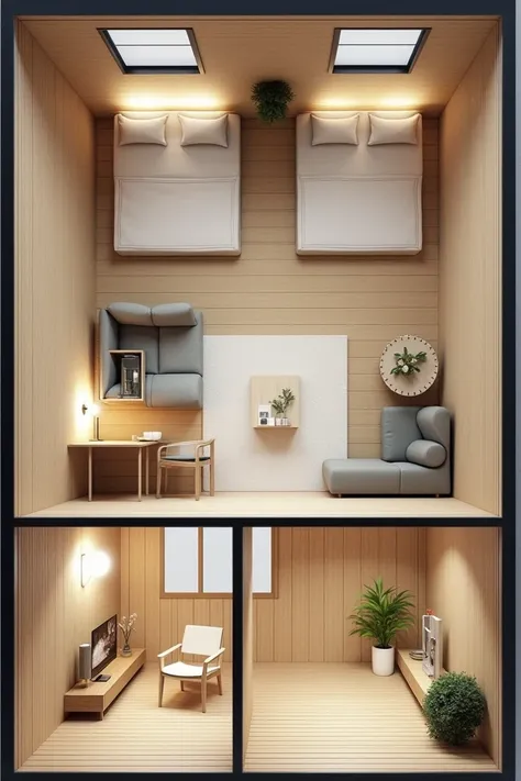 Interior design floor plan 3 square feet, 2 bedrooms, 1 living room, 1 living room, kitchen, wet and dry separation Japanese style